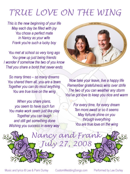 Lyric sheet with doves and roses, including lyrics