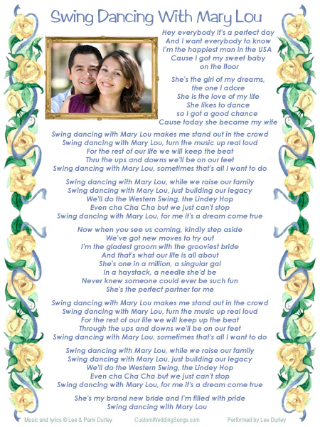 Lyric sheet with cream roses, including lyrics