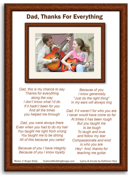 Lyric sheet for original wedding father/daughter dance song