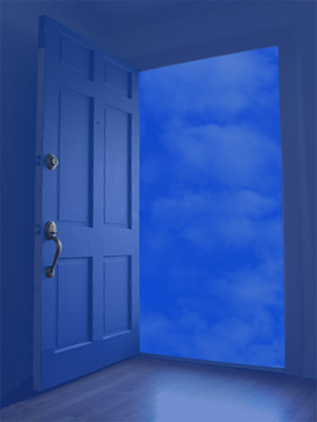 Blank lyric sheet with doorway and sky