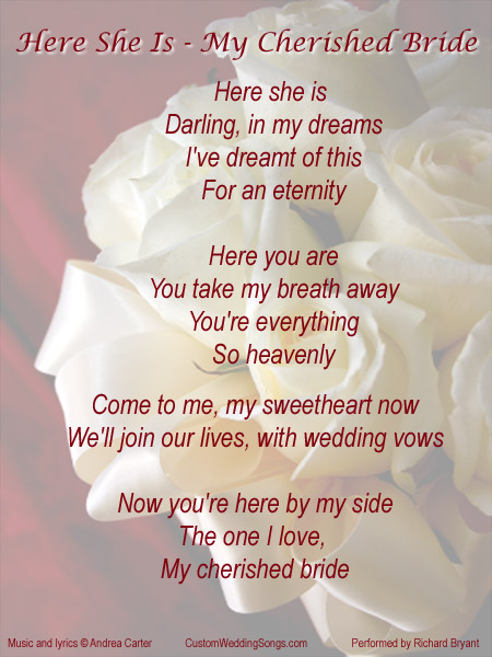 Wedding bridal entrance song lyric sheet